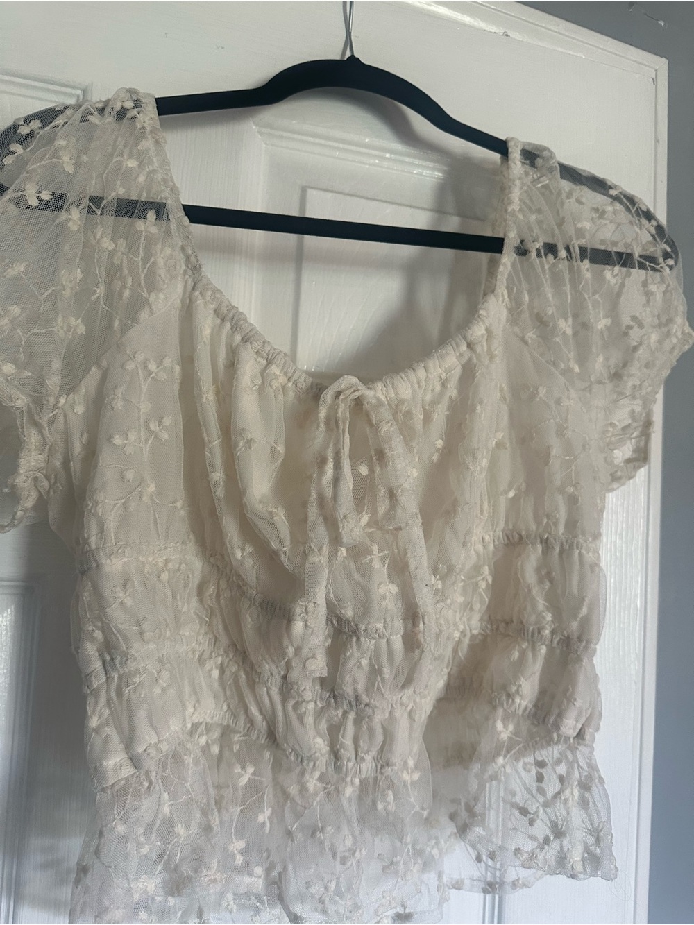 Japna Cream Lace Peasant Top